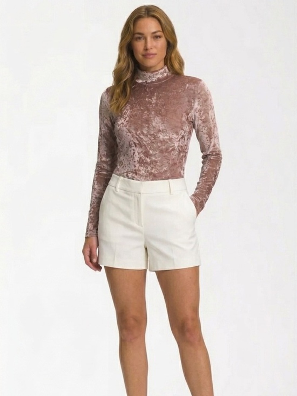 Crushed Pink Velvet Mock Neck Long Sleeve Top Made In Canada Size Large
